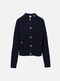 Hammered Button Cardigan,TOTÉME,NAVY,Image 1