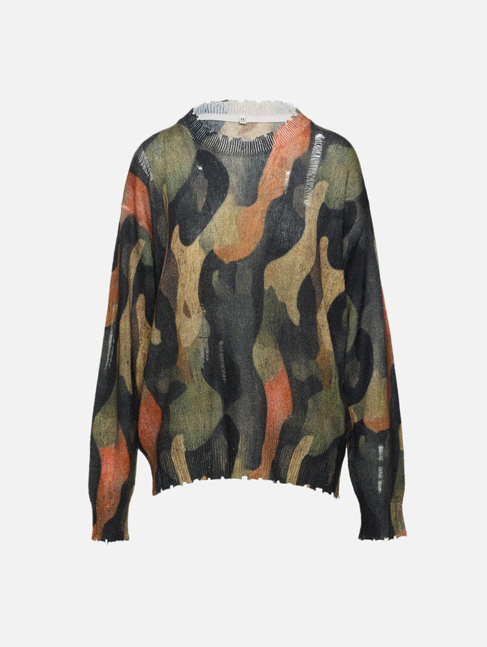 Printed Boyfriend Sweater,R13,DARK CAMO GREEN,Image 1