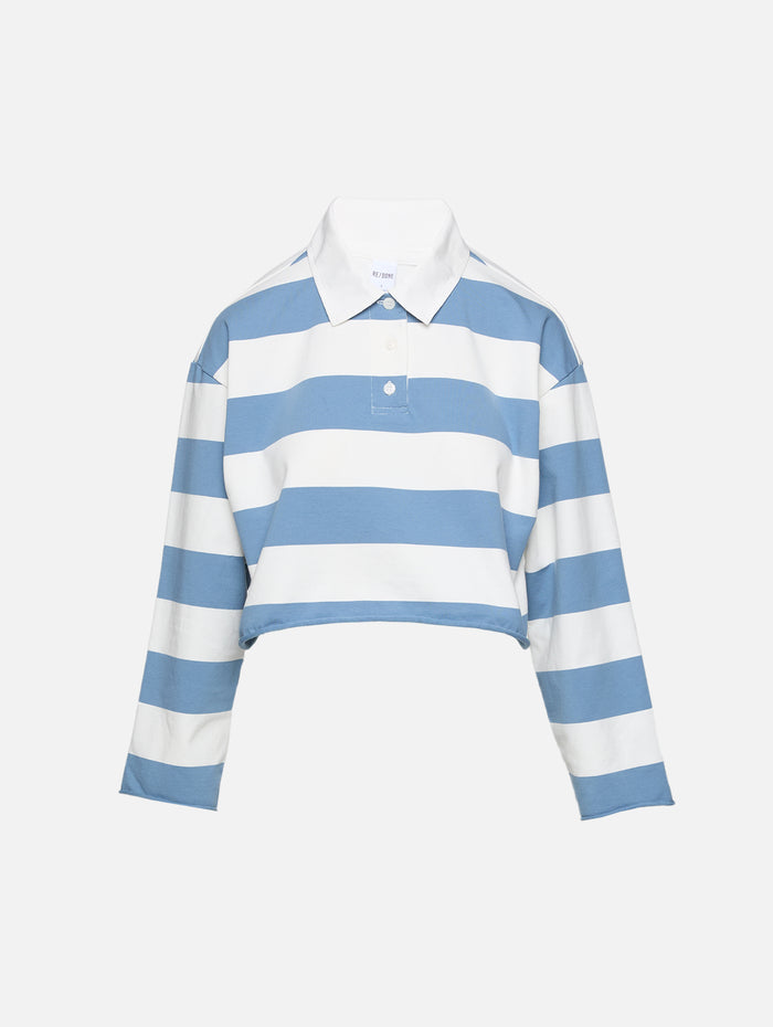Cut Off Rugby Polo Shirt,RE/DONE,BLUEBIRD IVORY,Image 1
