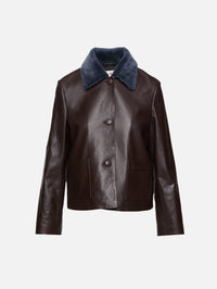 Fur Trimmed Leather Jacket,MARNI,CACAO,Image 1