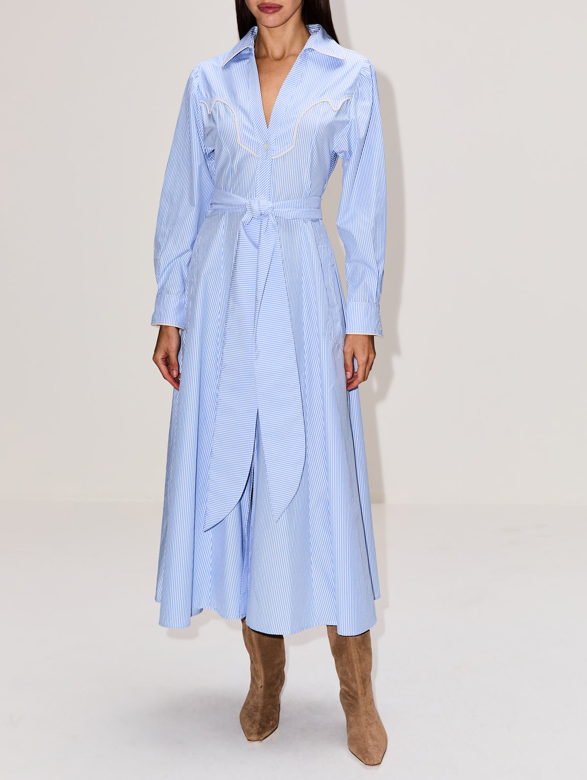 Vela De Cruz Midi Dress,JOHANNA ORTIZ,ECRU/BLUE,Image 2