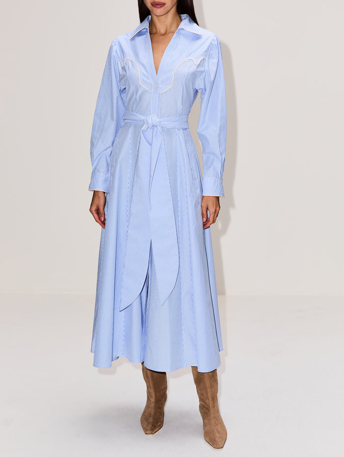 Vela De Cruz Midi Dress,JOHANNA ORTIZ,ECRU/BLUE,Image 1