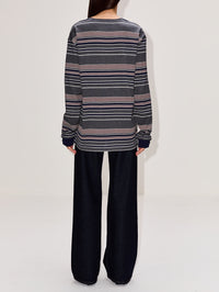 Striped Longsleeve Jersey Tee,MIU MIU,SLATE GRAY/BLUE,Image 3