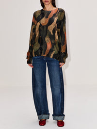 Printed Boyfriend Sweater,R13,DARK CAMO GREEN,Image 2