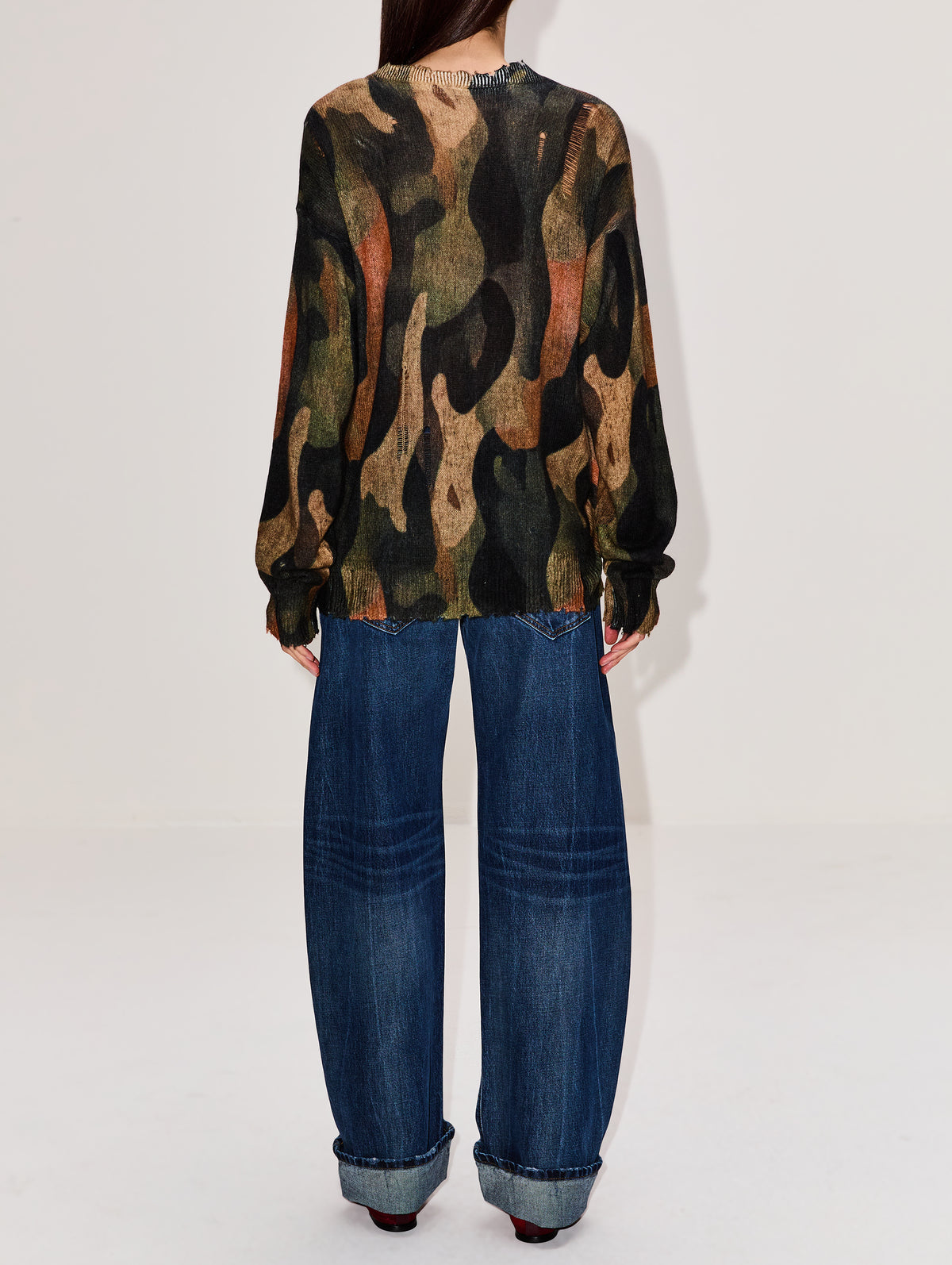 Printed Boyfriend Sweater,R13,DARK CAMO GREEN,Image 3