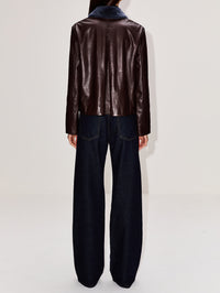 Fur Trimmed Leather Jacket,MARNI,CACAO,Image 3