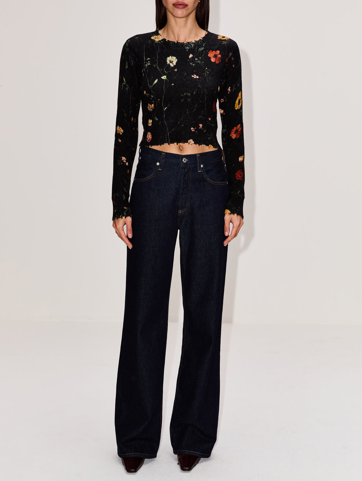 Printed Baby Crewneck Sweater,R13,FLORAL BLACK,Image 2