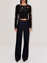 Printed Baby Crewneck Sweater,R13,FLORAL BLACK,Image 2