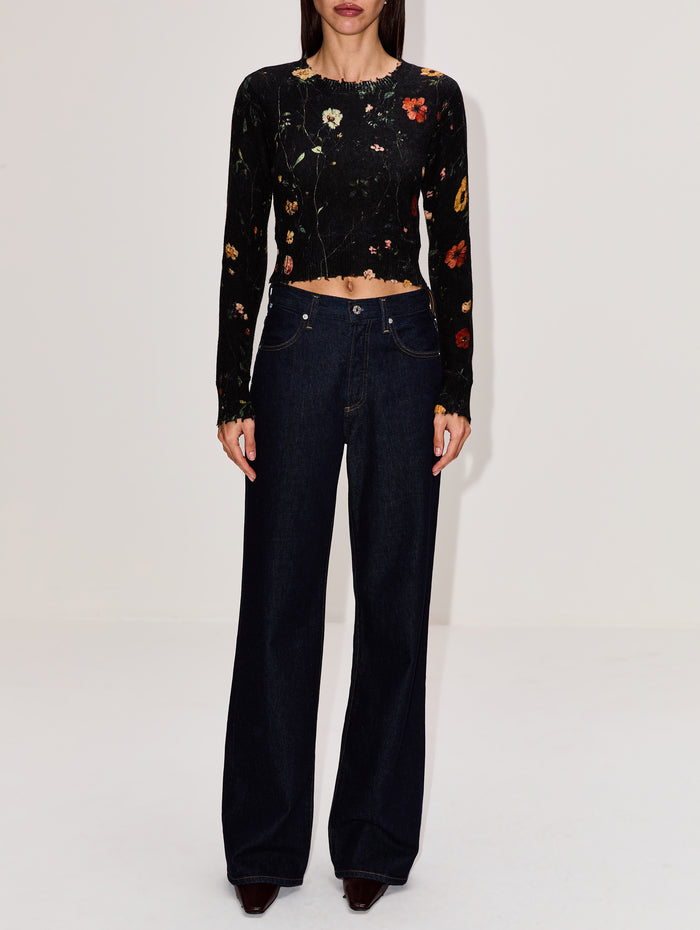 Printed Baby Crewneck Sweater,R13,FLORAL BLACK,Image 1