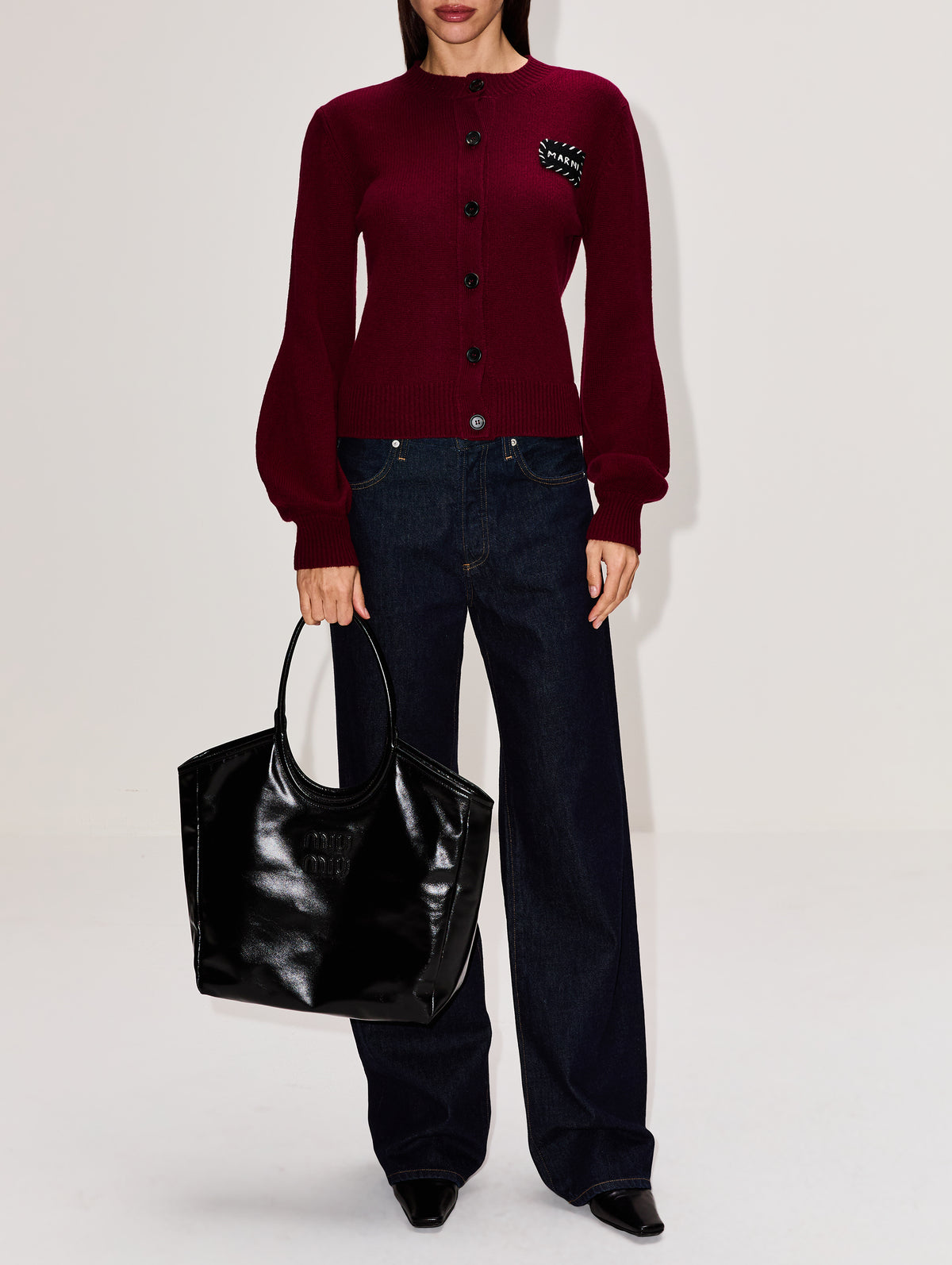 Long Sleeve Cardigan,MARNI,BURGUNDY,Image 2