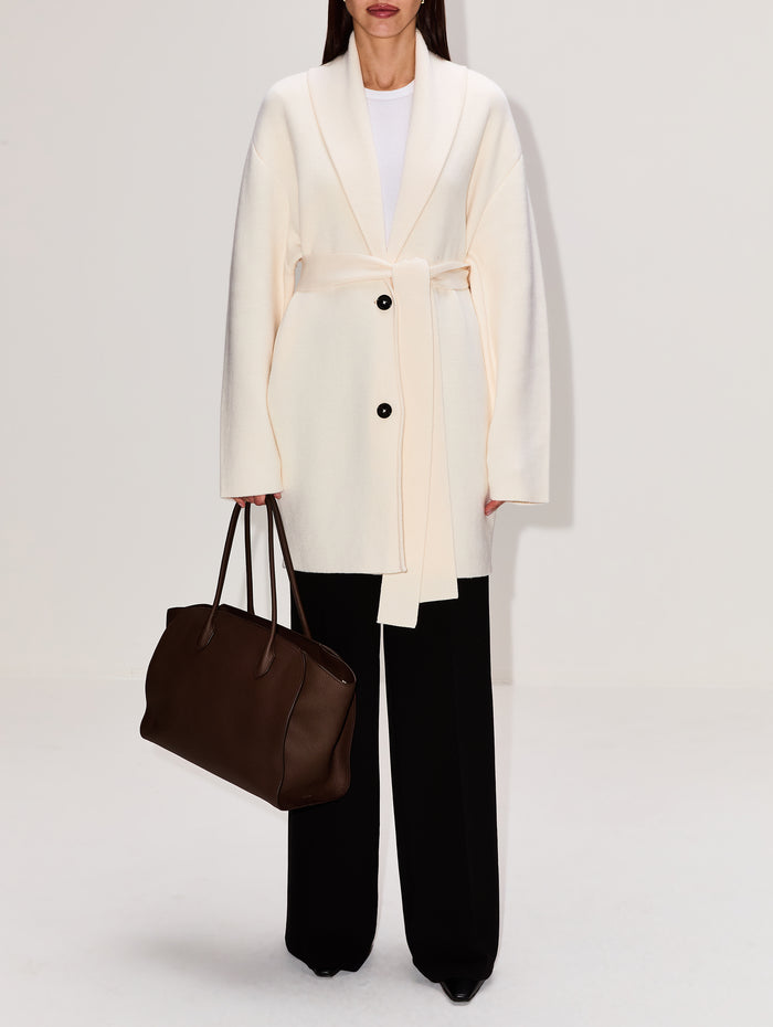 Shawl Lapel Robe,TOTÉME,ECRU,Image 1