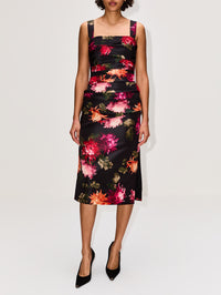 Draped Midi Dress,CAROLINA HERRERA,BLACK MULTI,Image 2