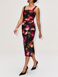 Draped Midi Dress,CAROLINA HERRERA,BLACK MULTI,Image 3