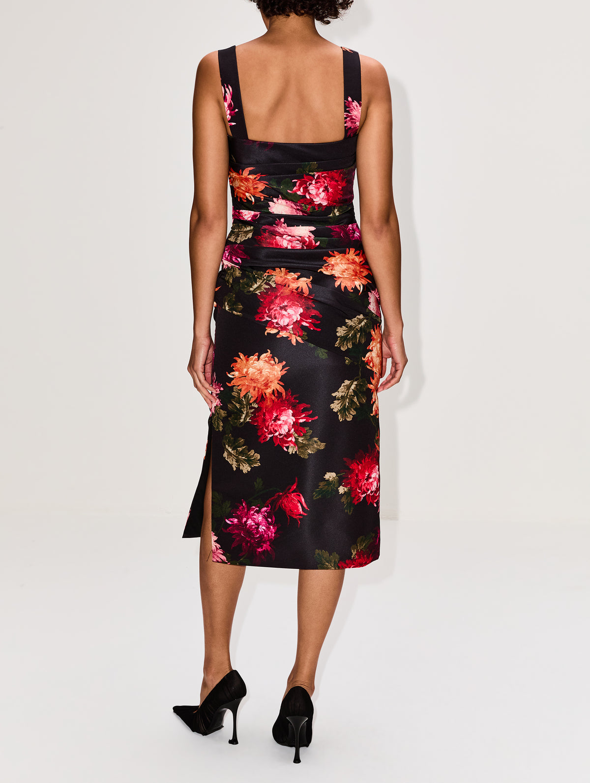 Draped Midi Dress,CAROLINA HERRERA,BLACK MULTI,Image 4
