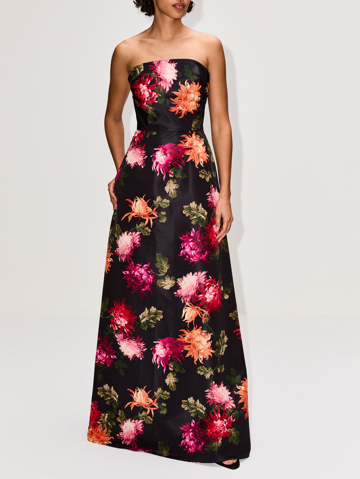 Strapless A Line Gown,CAROLINA HERRERA,BLACK MULTI,Image 2