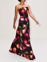 Strapless A Line Gown,CAROLINA HERRERA,BLACK MULTI,Image 3