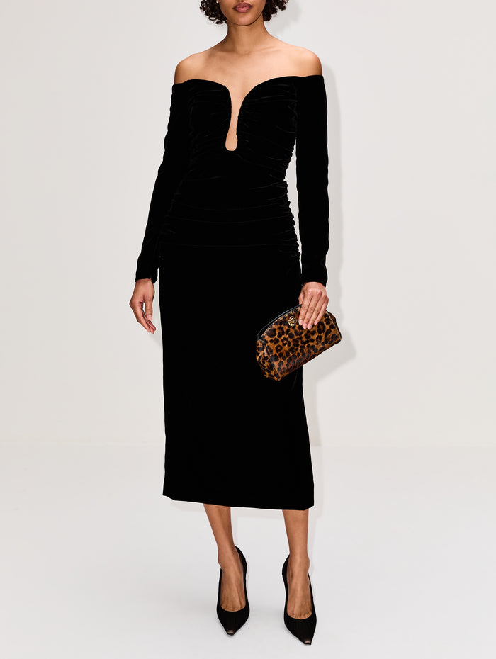 Deep U Neck Midi Dress,CAROLINA HERRERA,BLACK,Image 1