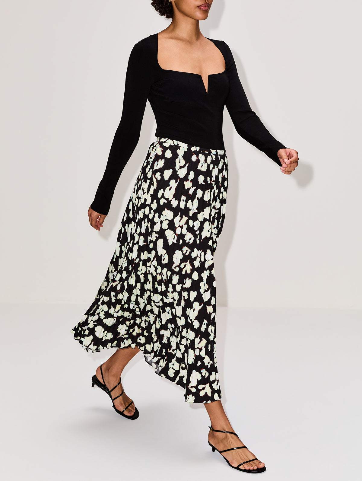 Runa Skirt,PROENZA SCHOULER WHITE LABEL,BLACK FLORAL,Image 3