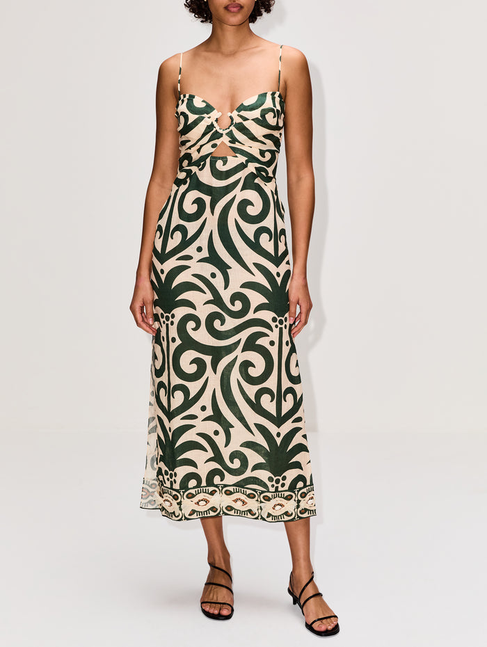 Water Adventure Midi Dress,JOHANNA ORTIZ,ECRU/GREEN,Image 1