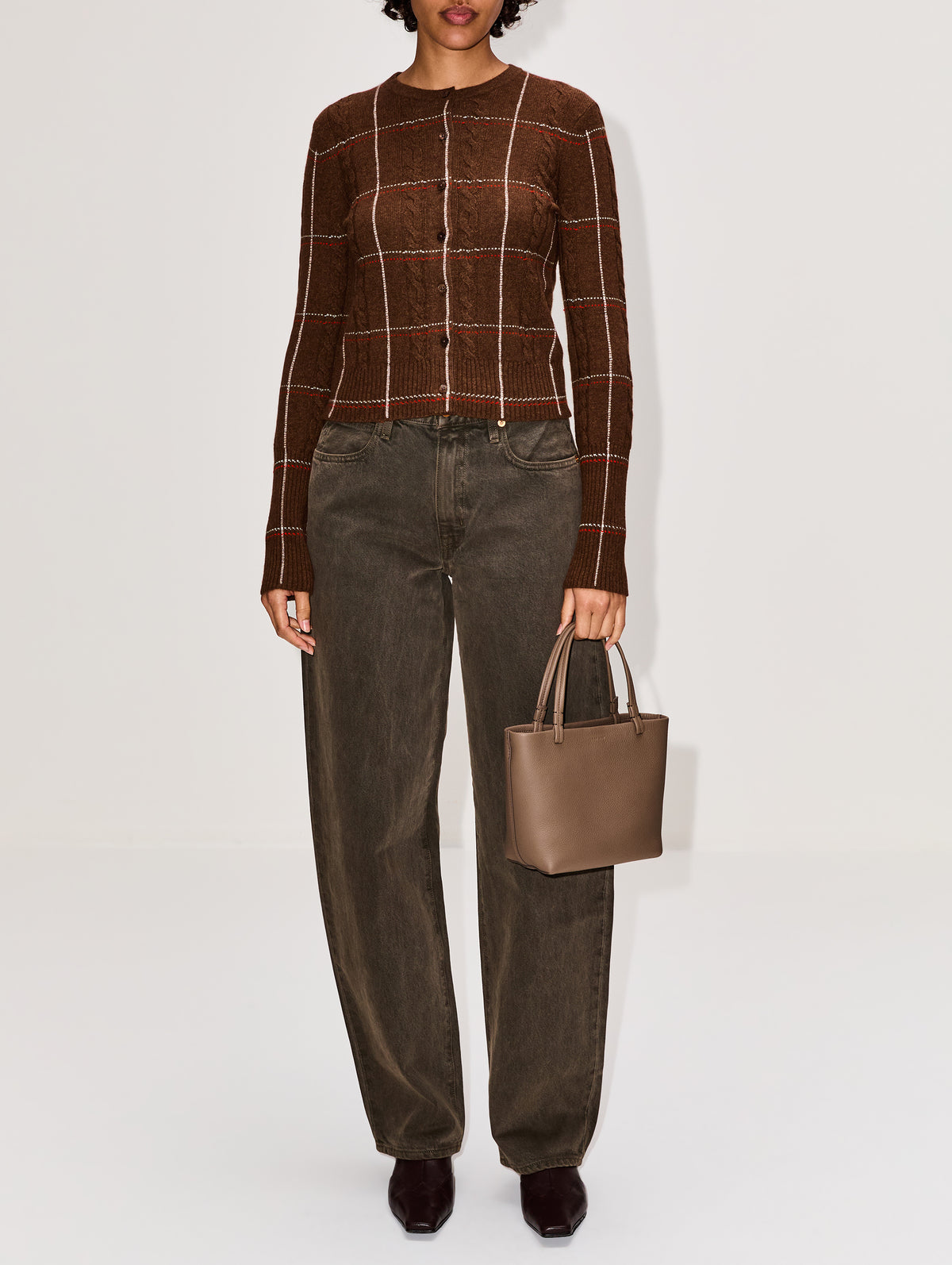 Jane Check Cardigan,GUEST IN RESIDENCE,CHESTNUT COMBO,Image 2