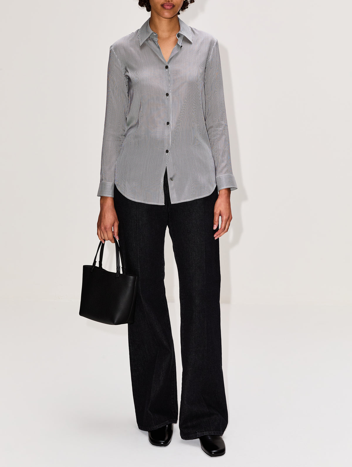 Petra Shirt,THE ROW,DARK NAVY/WHITE,Image 2