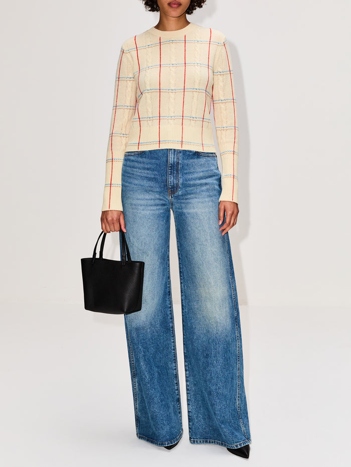 Shrunken Check Crew Sweater,GUEST IN RESIDENCE,MIST COMBO,Image 1