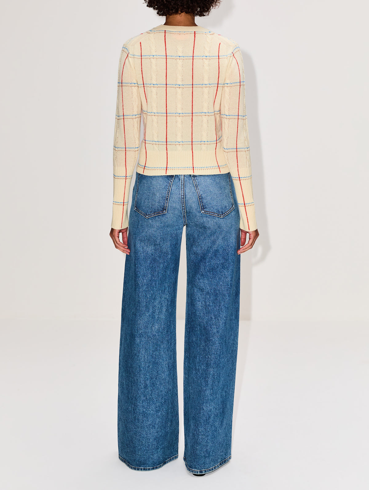 Shrunken Check Crew Sweater,GUEST IN RESIDENCE,MIST COMBO,Image 3