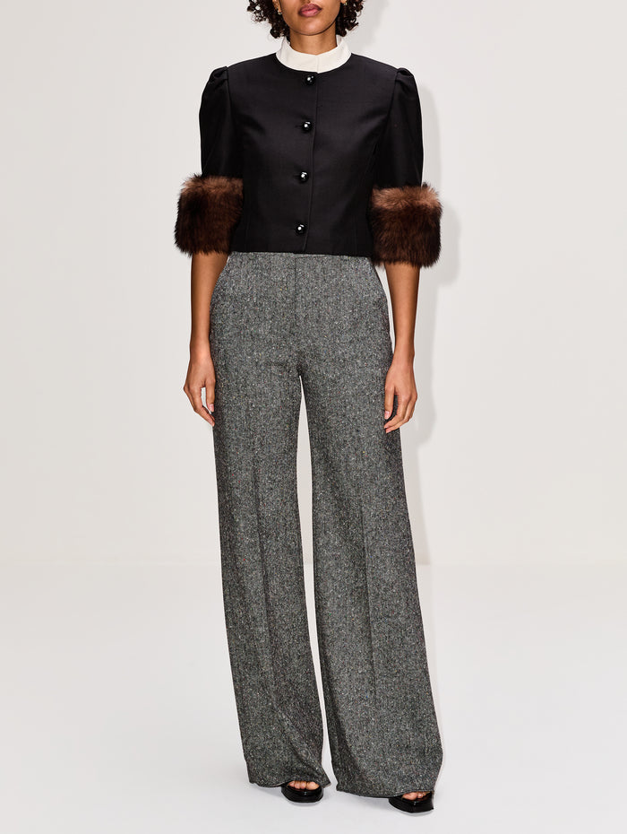 SS Fur Button Up Jacket,VALENTINO GARAVANI,NERO/MULTI,Image 1