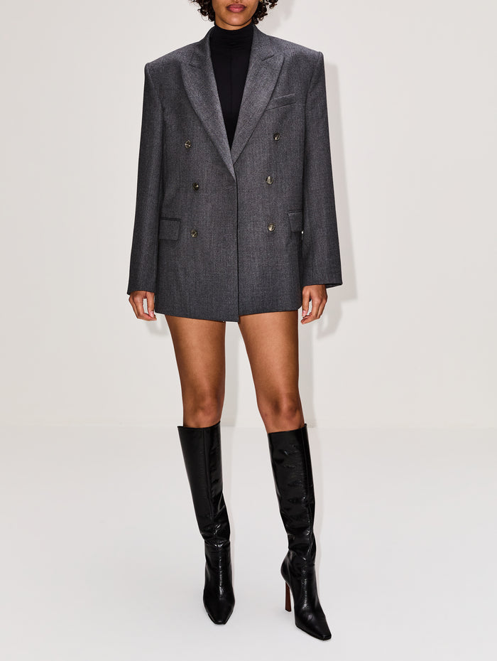 Double Breasted Blazer,WARDROBE.NYC,CHARCOAL,Image 1