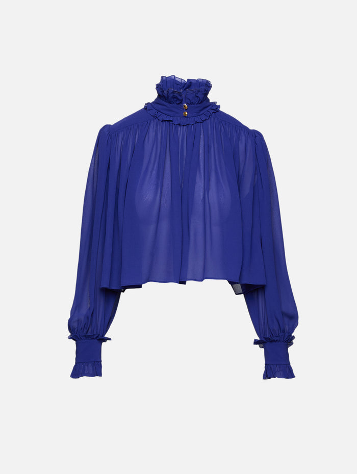 High Neck Blouse,CHLOÉ,FRESH INDIGO,Image 1