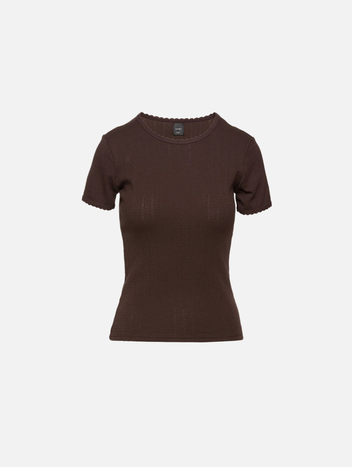 Pointelle Slim Fit Tee,LESET,CHOCO,Image 1