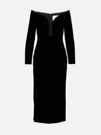 Deep U Neck Midi Dress,CAROLINA HERRERA,BLACK,Image 1