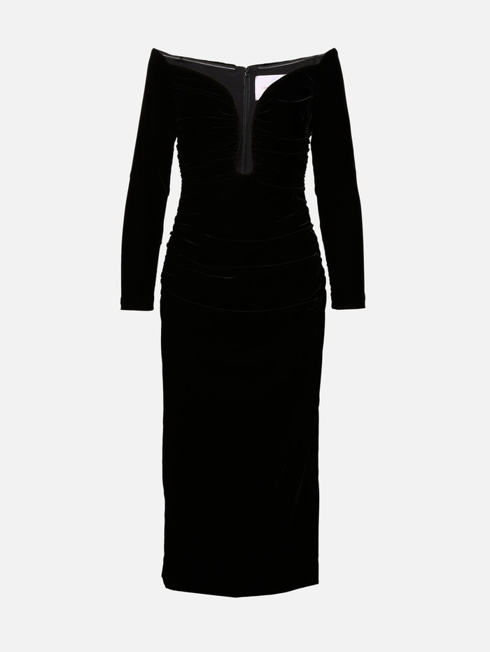 Deep U Neck Midi Dress,CAROLINA HERRERA,BLACK,Image 1