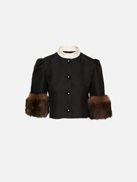 SS Fur Button Up Jacket,VALENTINO GARAVANI,NERO/MULTI,Image 1