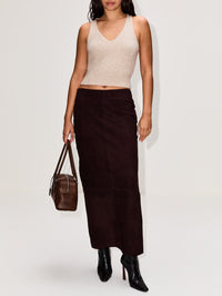 Suede Column Skirt,ST AGNI,COFFEE,Image 2