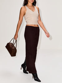 Suede Column Skirt,ST AGNI,COFFEE,Image 3