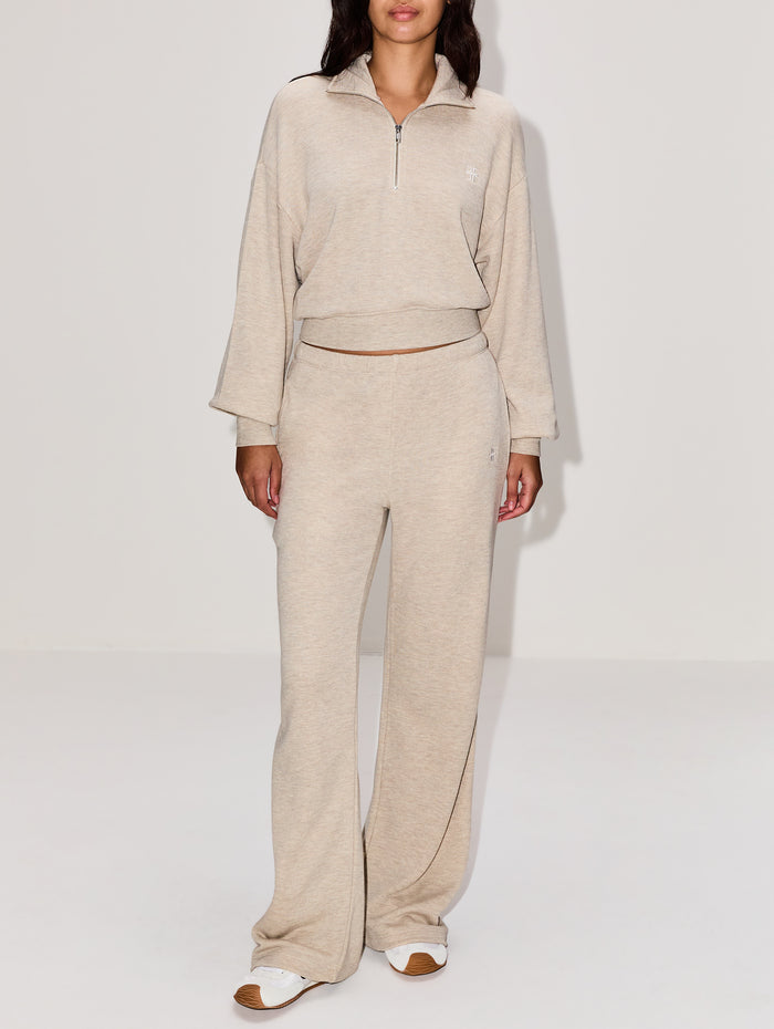 Cropped Half Zip Sweatshirt,ÉTERNE,HEATHER OATMEAL,Image 1