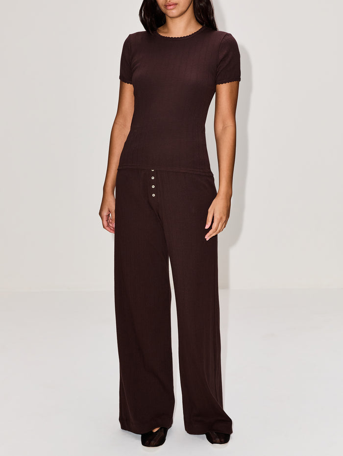 Pointelle Slim Fit Tee,LESET,CHOCO,Image 1