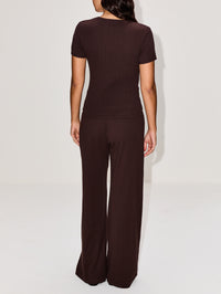 Pointelle Slim Fit Tee,LESET,CHOCO,Image 3