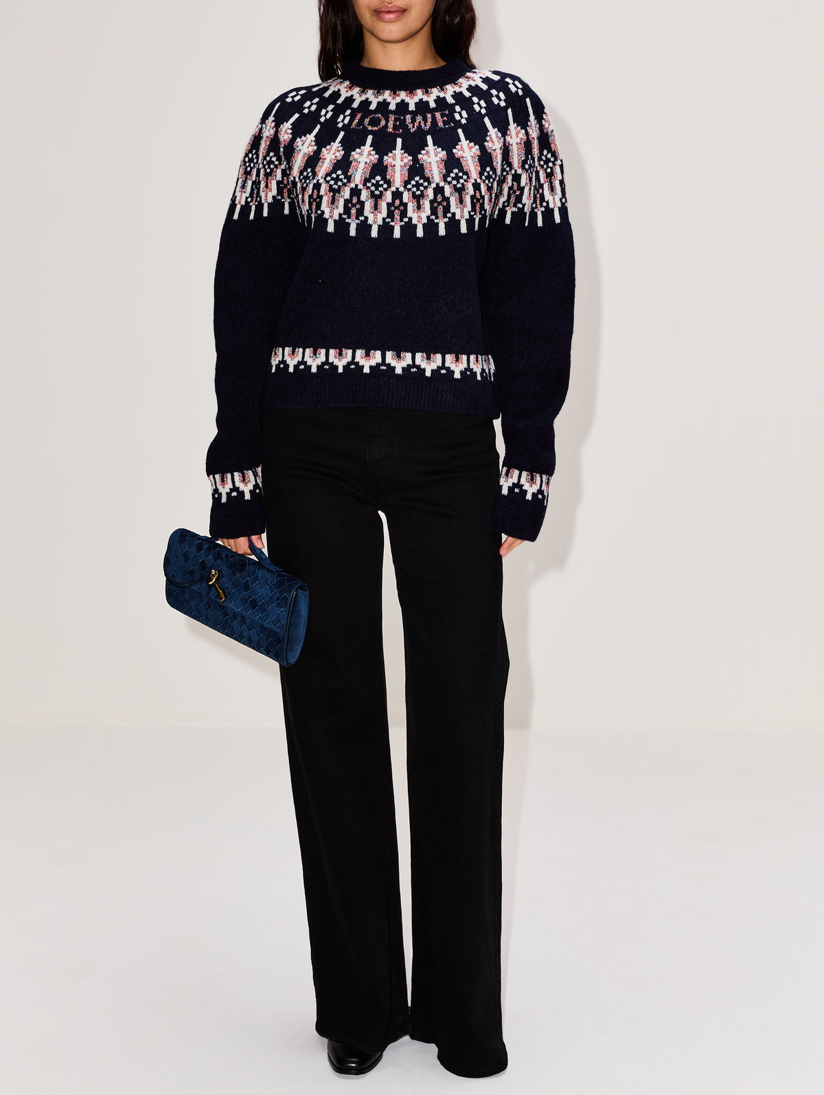 Printed Crew Neck Sweater,LOEWE,NAVY/MULTI,Image 2