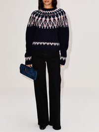 Printed Crew Neck Sweater,LOEWE,NAVY/MULTI,Image 2