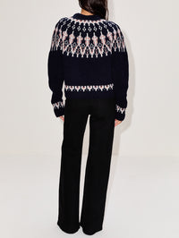 Printed Crew Neck Sweater,LOEWE,NAVY/MULTI,Image 3