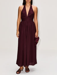 Plunge Halter Dress,MATTEAU,AUBERGINE,Image 2