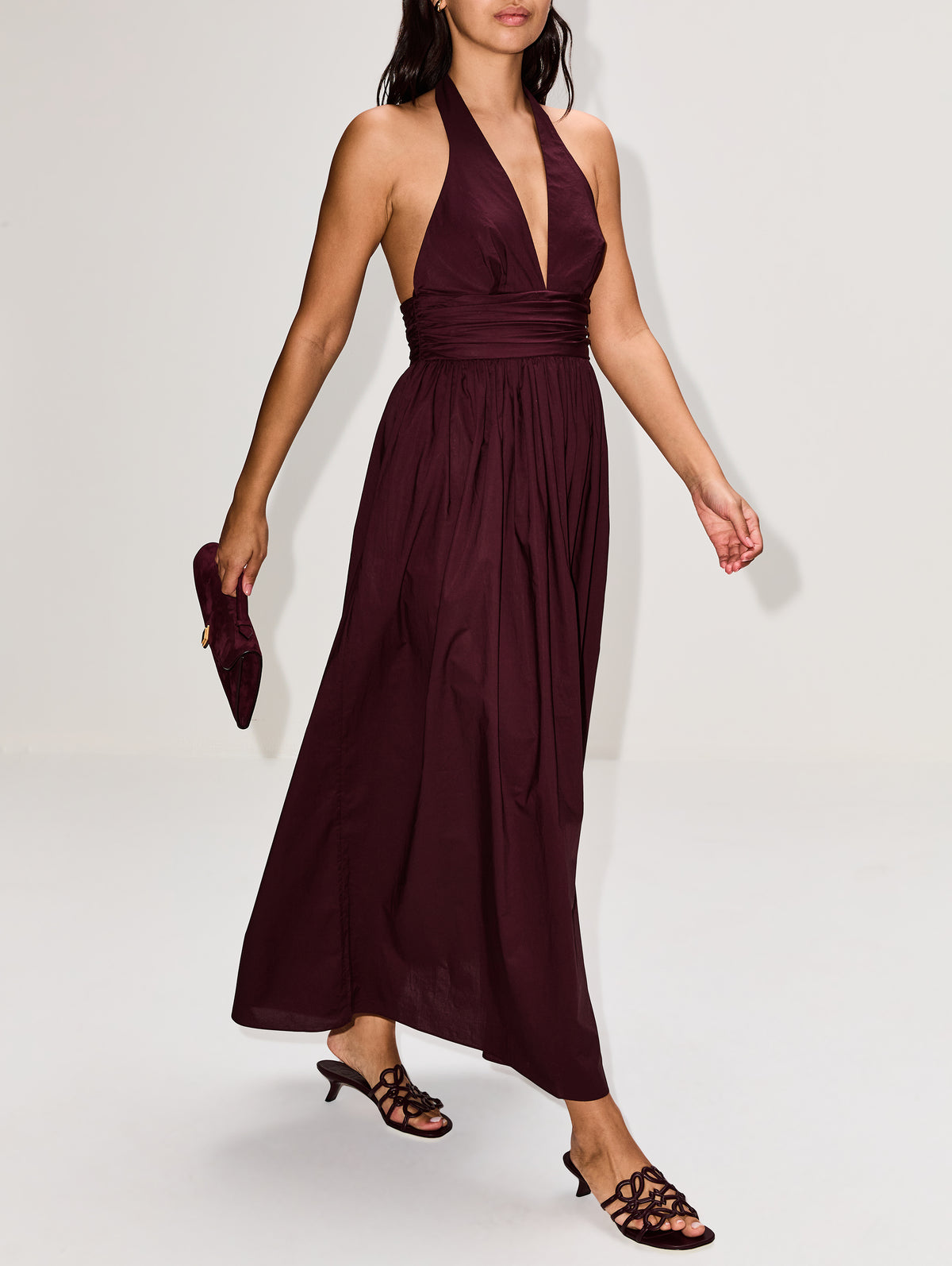 Plunge Halter Dress,MATTEAU,AUBERGINE,Image 3