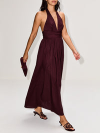 Plunge Halter Dress,MATTEAU,AUBERGINE,Image 3