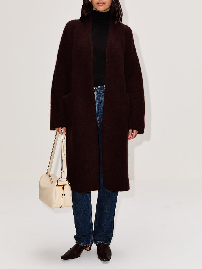 Slim Cocoon Coat,LAINEY KEOGH,WARM DEEP CHOCOLATE,Image 1