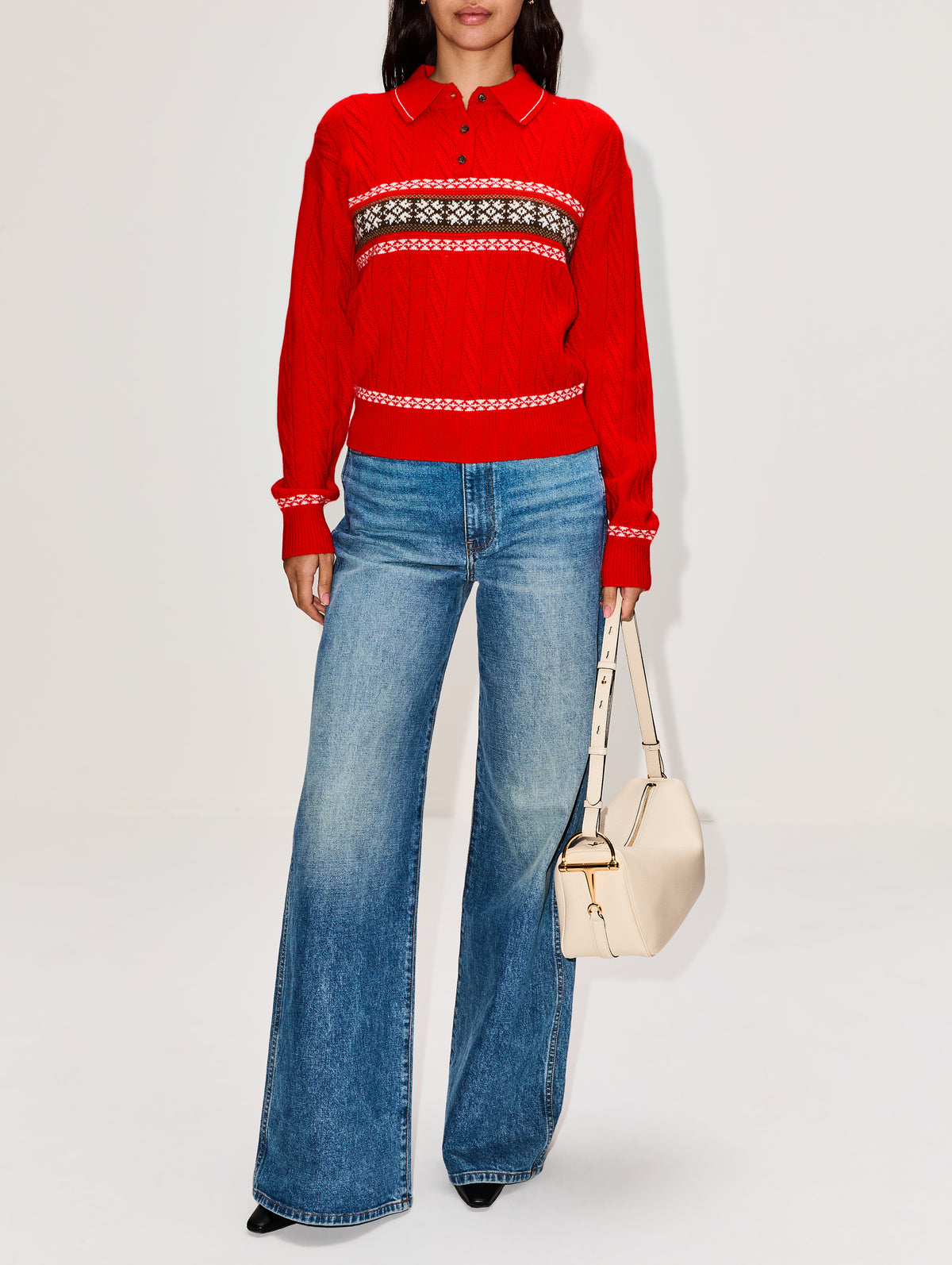 Cable Collegiate Polo Sweater,GUEST IN RESIDENCE,CHILI COMBO,Image 2