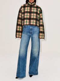 Checkered Teddy Jacket,MIU MIU,ALBINO/COCOA,Image 2