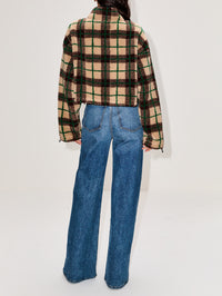 Checkered Teddy Jacket,MIU MIU,ALBINO/COCOA,Image 3