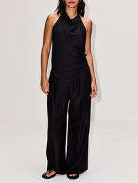 Silk Grid Relaxed Pant,ST AGNI,BLACK,Image 2